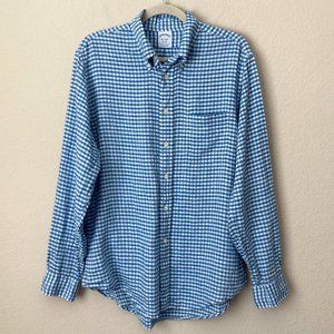 Brooks Brothers 100% Linen L Gingham Button Down Shirt